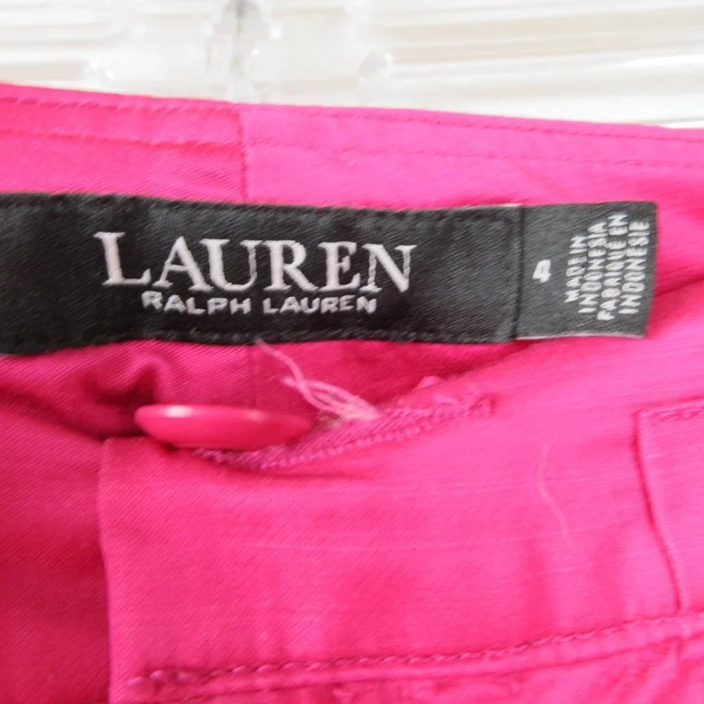 Lauren Ralph Lauren Hot Pink Shantung Cargo Ankle Pant Size 4